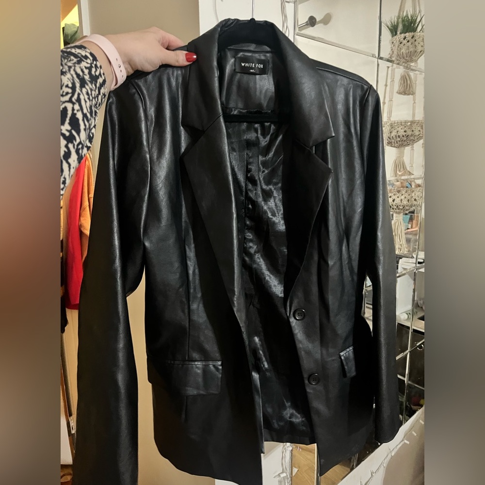 White Fox Leather Blazer Size M/L